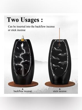 Black Ceramic Backflow Burner with Incense